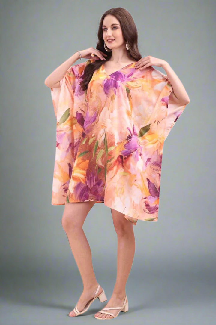 Women's Printed V-Neck Sleeves Short Kaftan Kurti