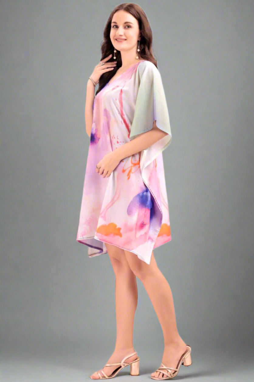 Women's Printed V-Neck Sleeves Short Kaftan Kurti
