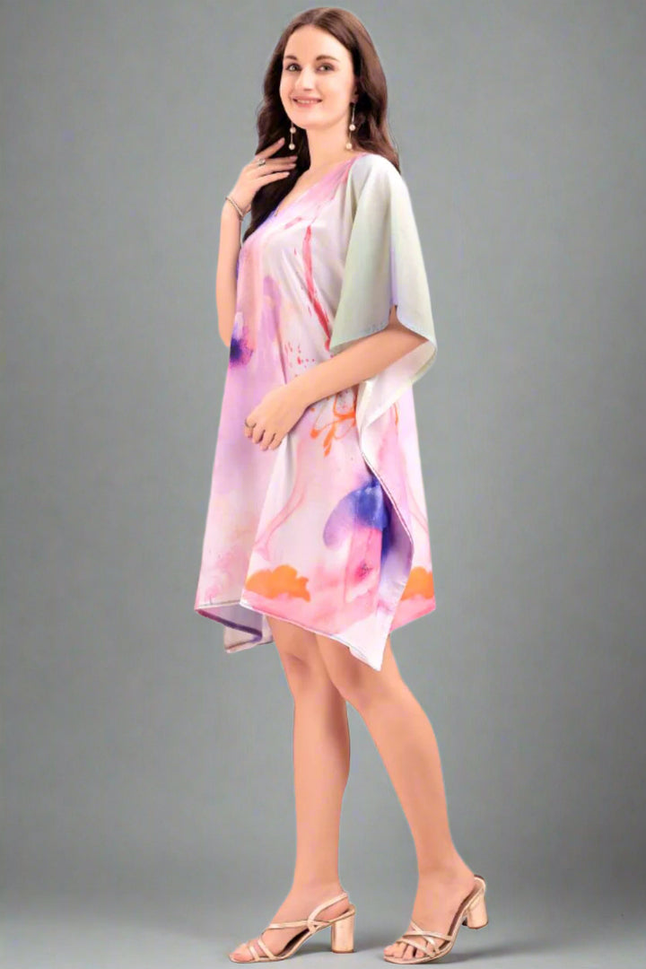 Women's Printed V-Neck Sleeves Short Kaftan Kurti