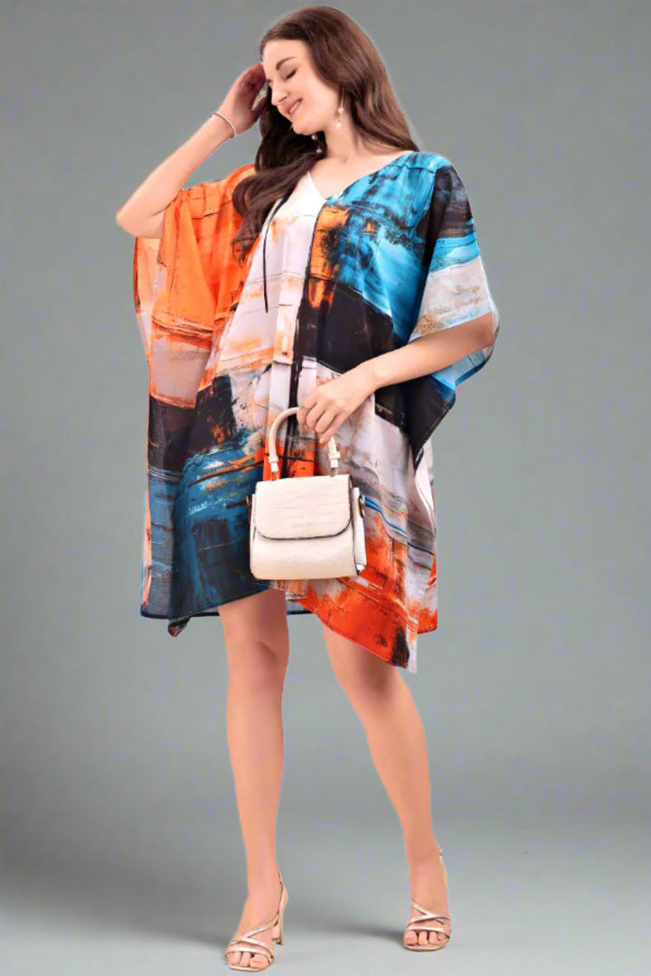 Women's Printed V-Neck Sleeves Short Kaftan Kurti