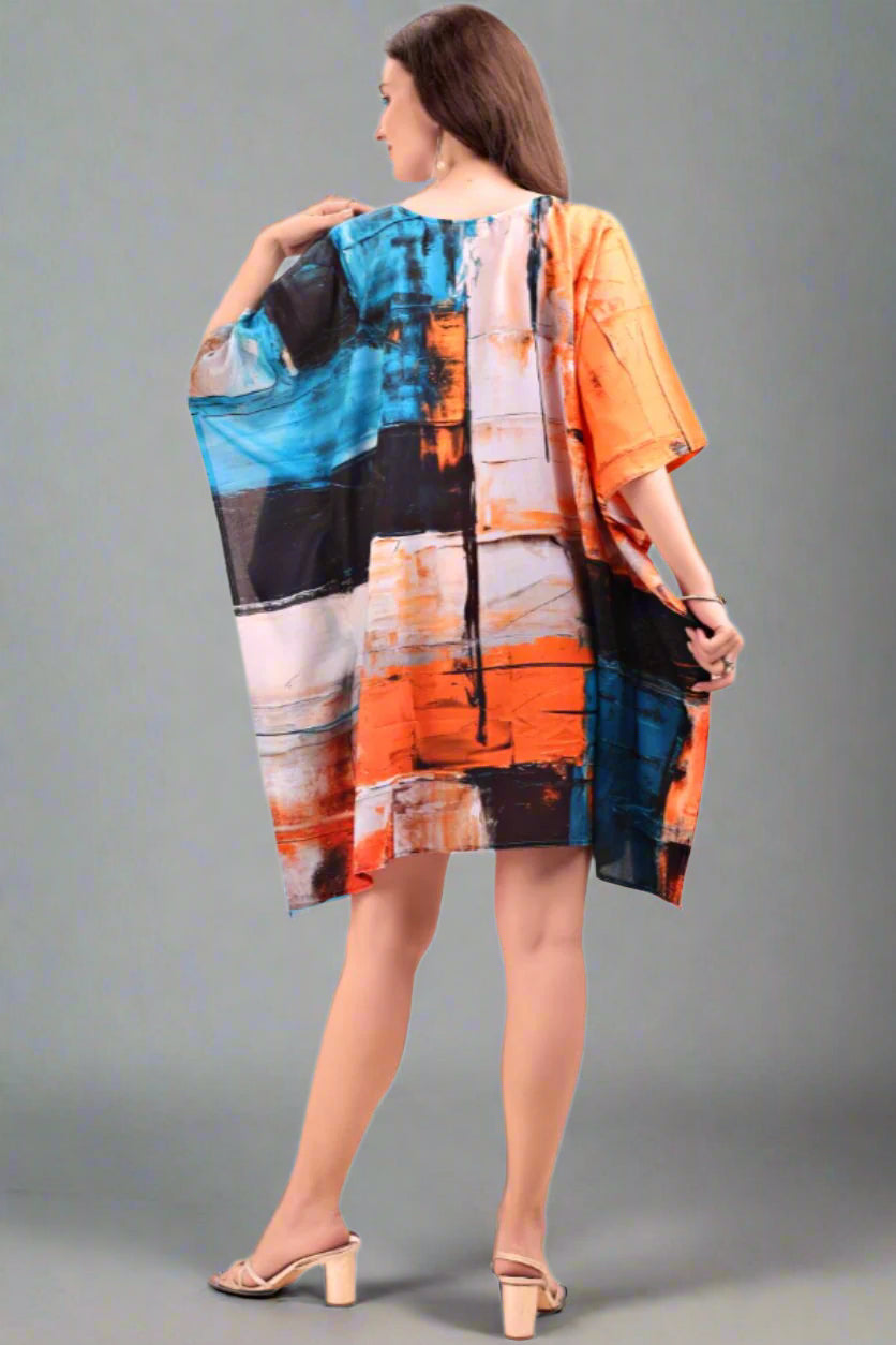 Women's Printed V-Neck Sleeves Short Kaftan Kurti