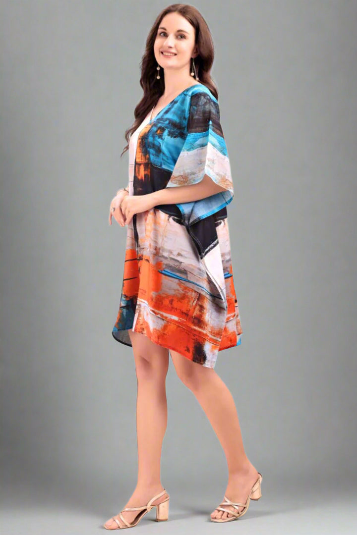 Women's Printed V-Neck Sleeves Short Kaftan Kurti