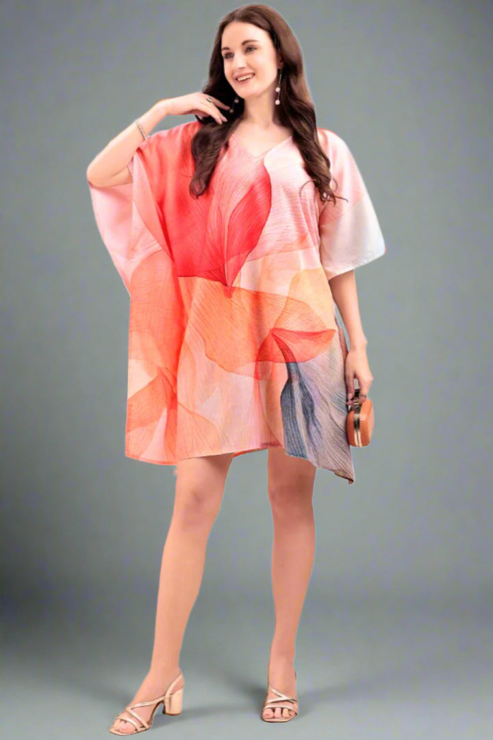 Women's Printed V-Neck Sleeves Short Kaftan Kurti