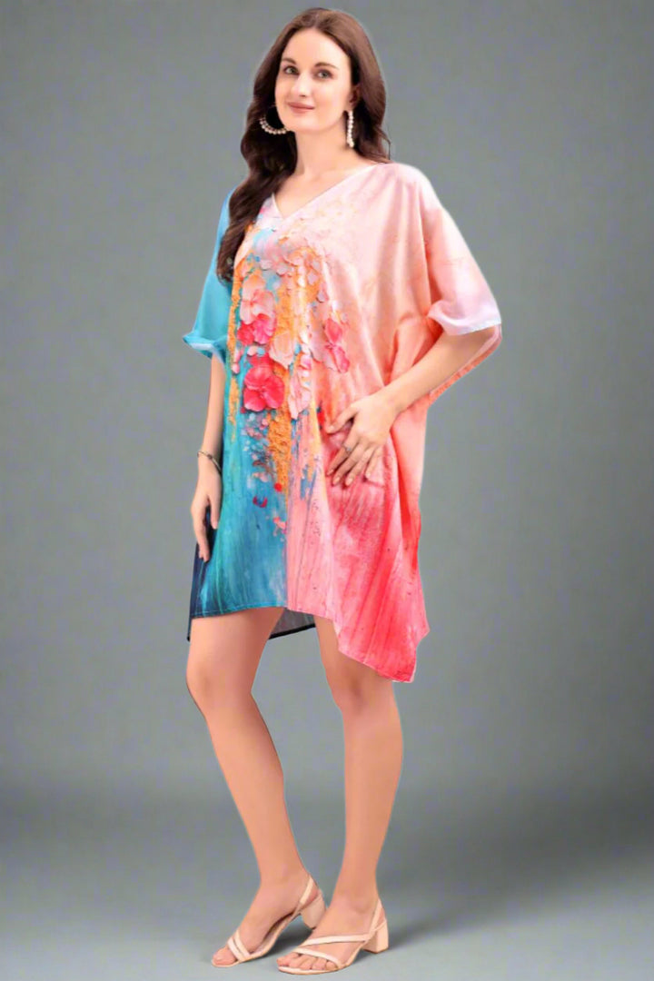 Women's Printed V-Neck Sleeves Short Kaftan Kurti