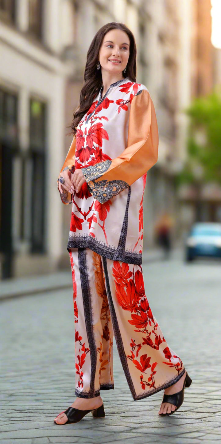 Women's Floral Printed Co-Ord Set – Kurta and Trousers