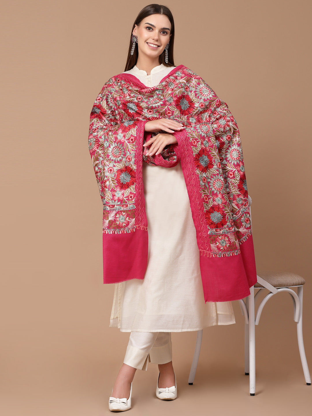 Women's Aari Embroidery Wool Shawl