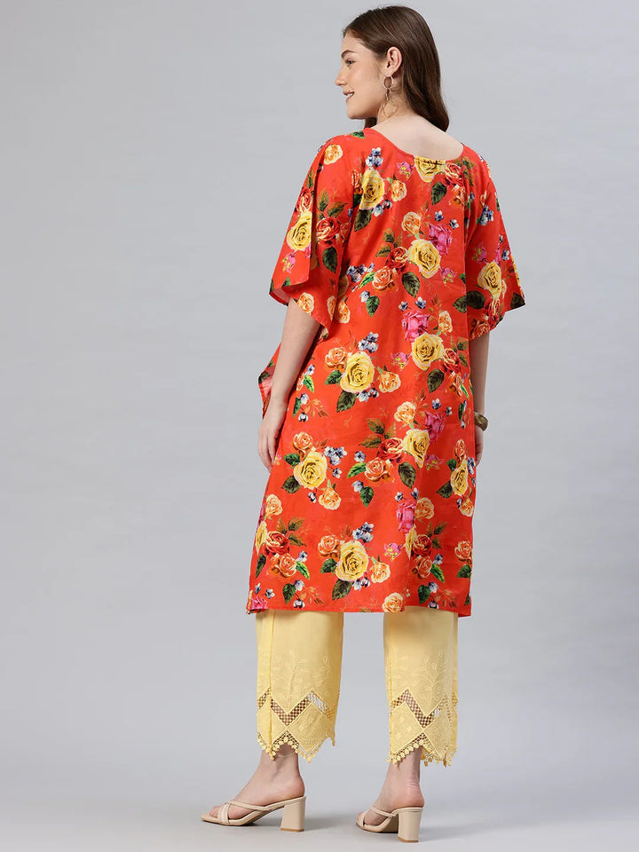 Multicolour kaftan kurta back view — intricate thread embroidery hem detail SWI Stylish 