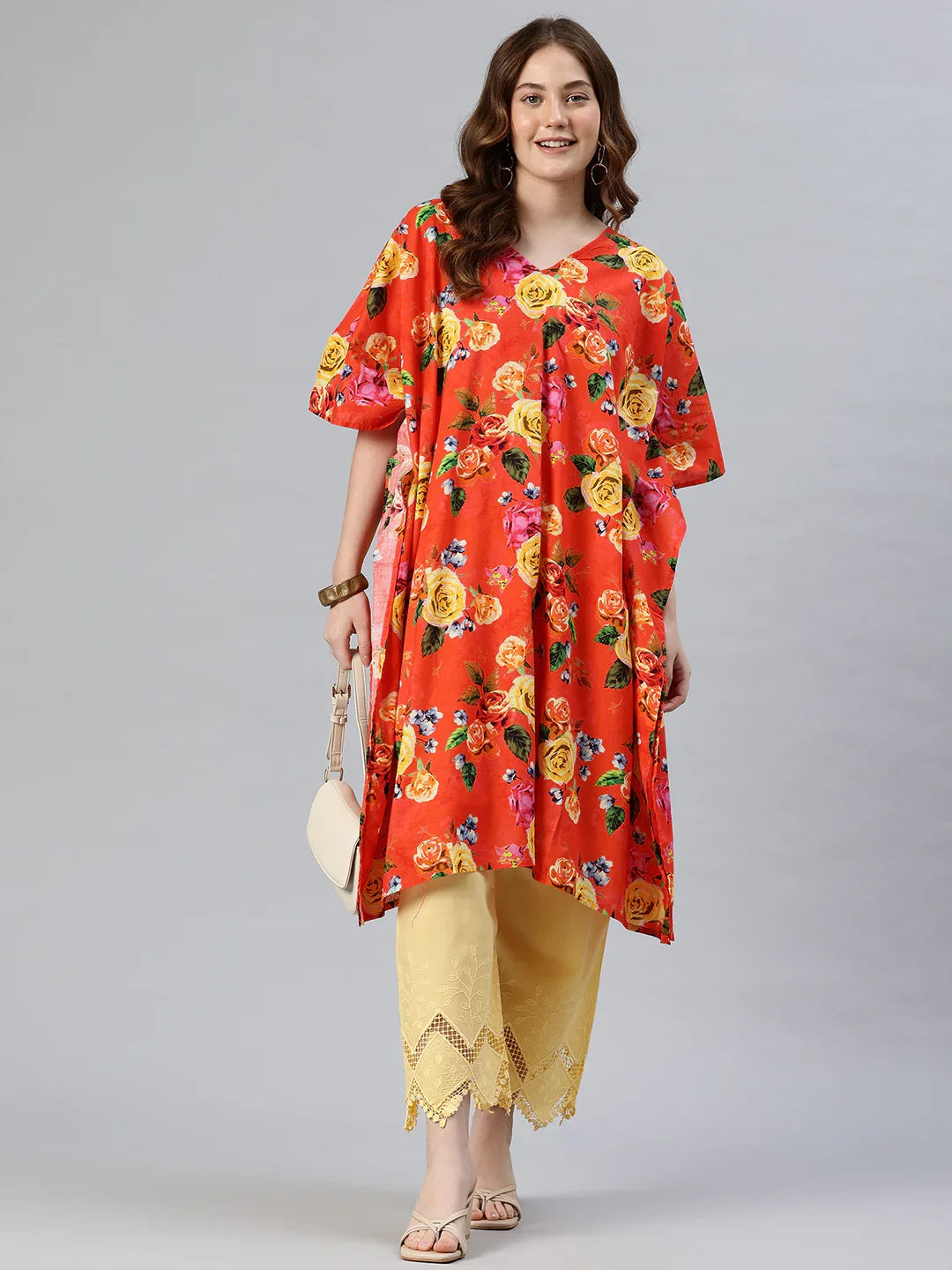 Women's multicolour kaftan kurta set — colourful festive summer wear India free size | SWI Stylish