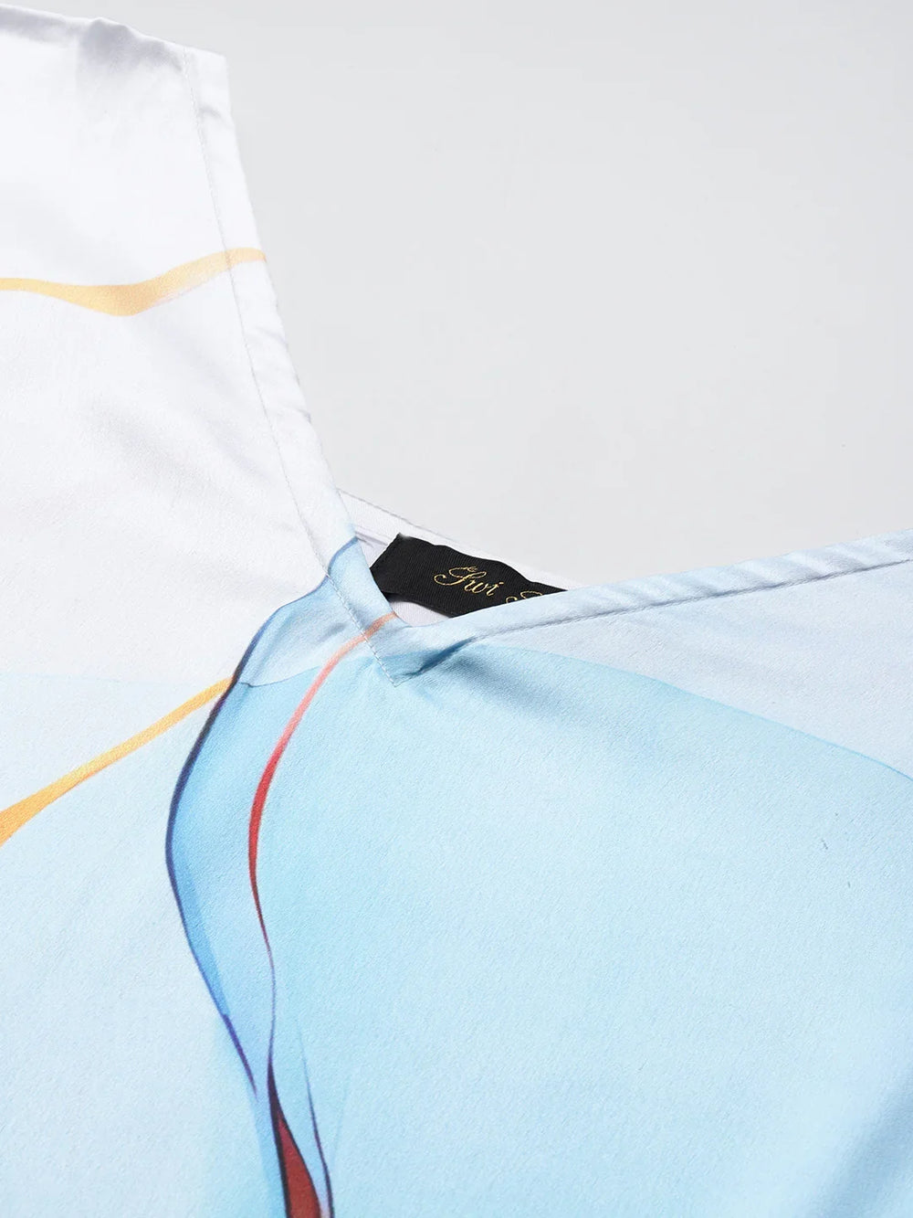 Multicolour satin kaftan design 3 front view — V-neck neckline women beach wear