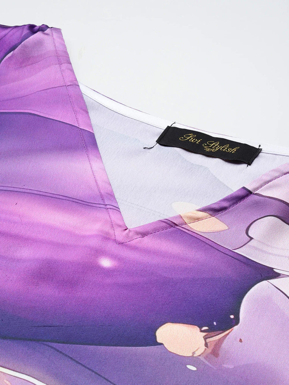 Multicolour satin kaftan design 5 front view — V-neck neckline women beach wear