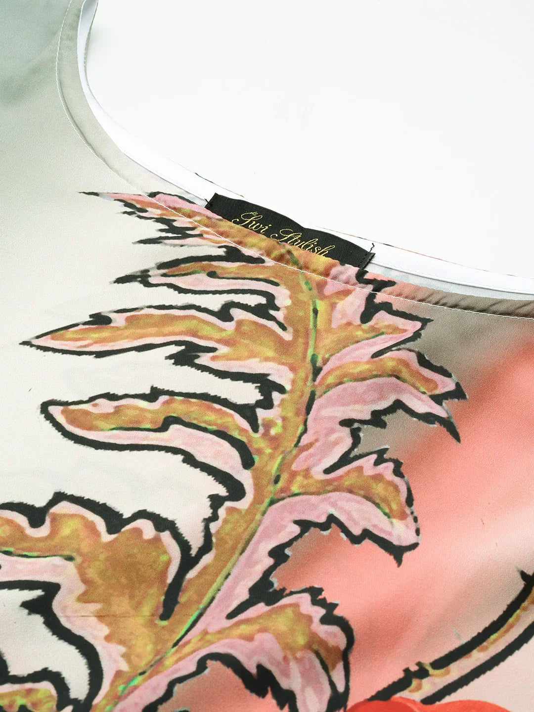 Multicolour short kaftan kurti print 118 front view — boat neck neckline women ethnic wear