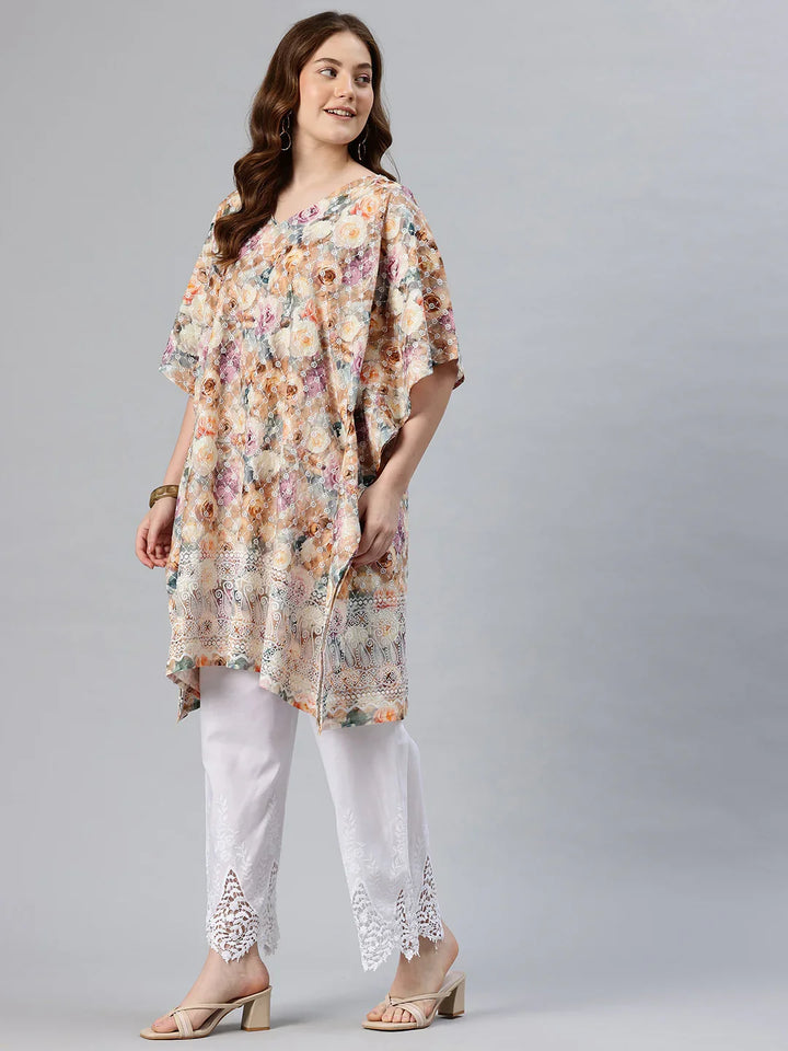 Embroidered kaftan kurta with palazzo — side view, free size women's set| SWI Stylish