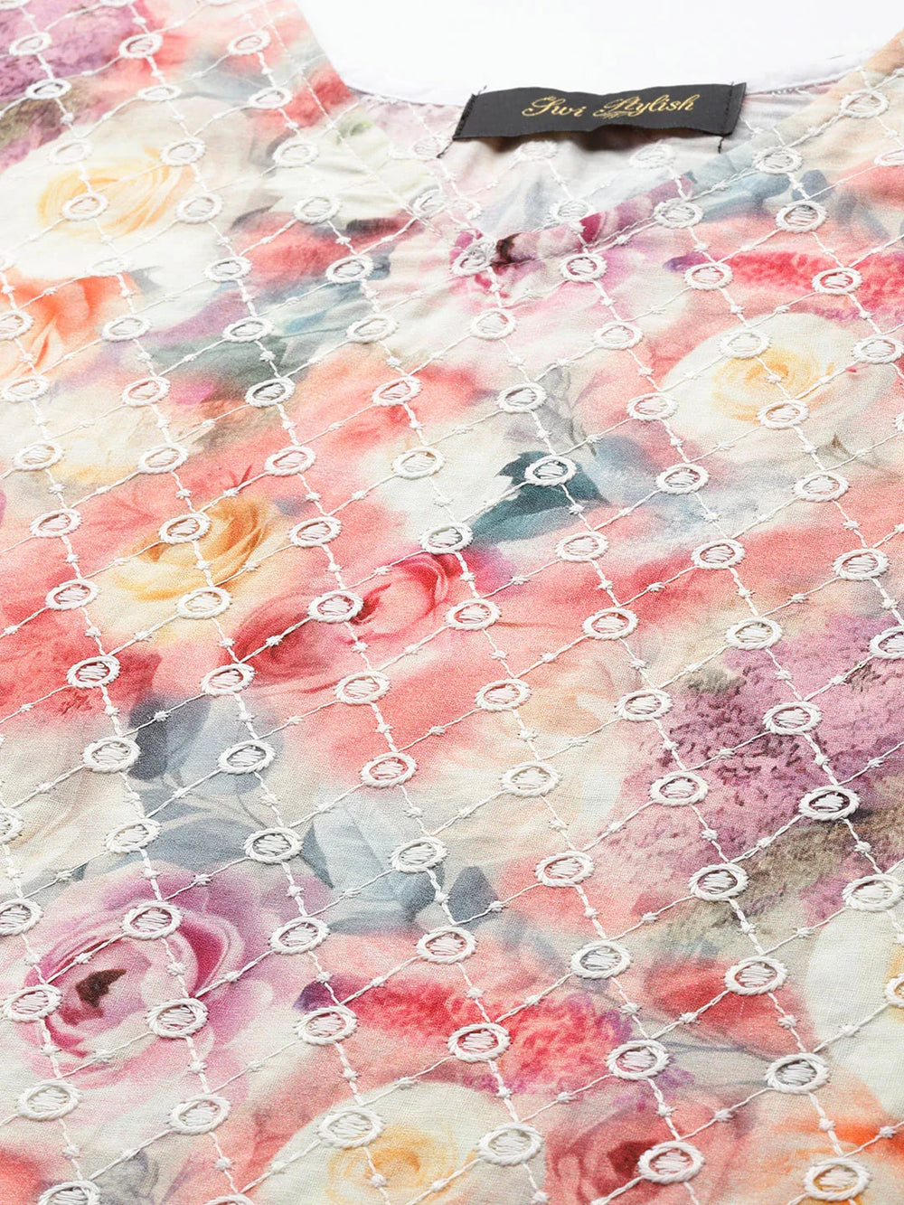 Pink cotton kaftan kurta with white palazzo — side view, women's ethnic summer outfit