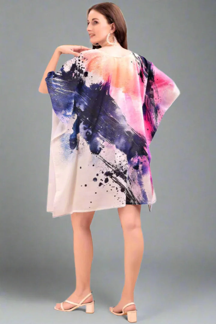 Printed georgette kaftan kurti back view – lightweight beach cover-up for women – SWI Stylish