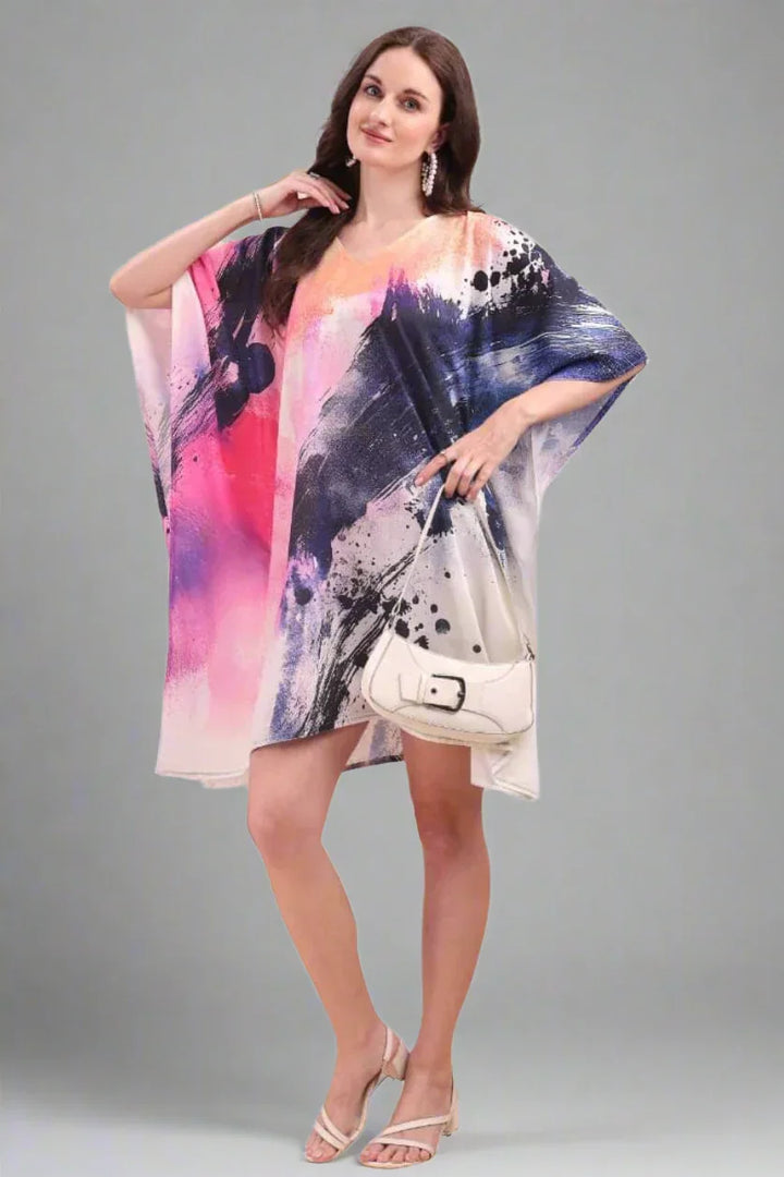 Close-up of vibrant digital print on georgette kaftan kurti for women – SWI Stylish