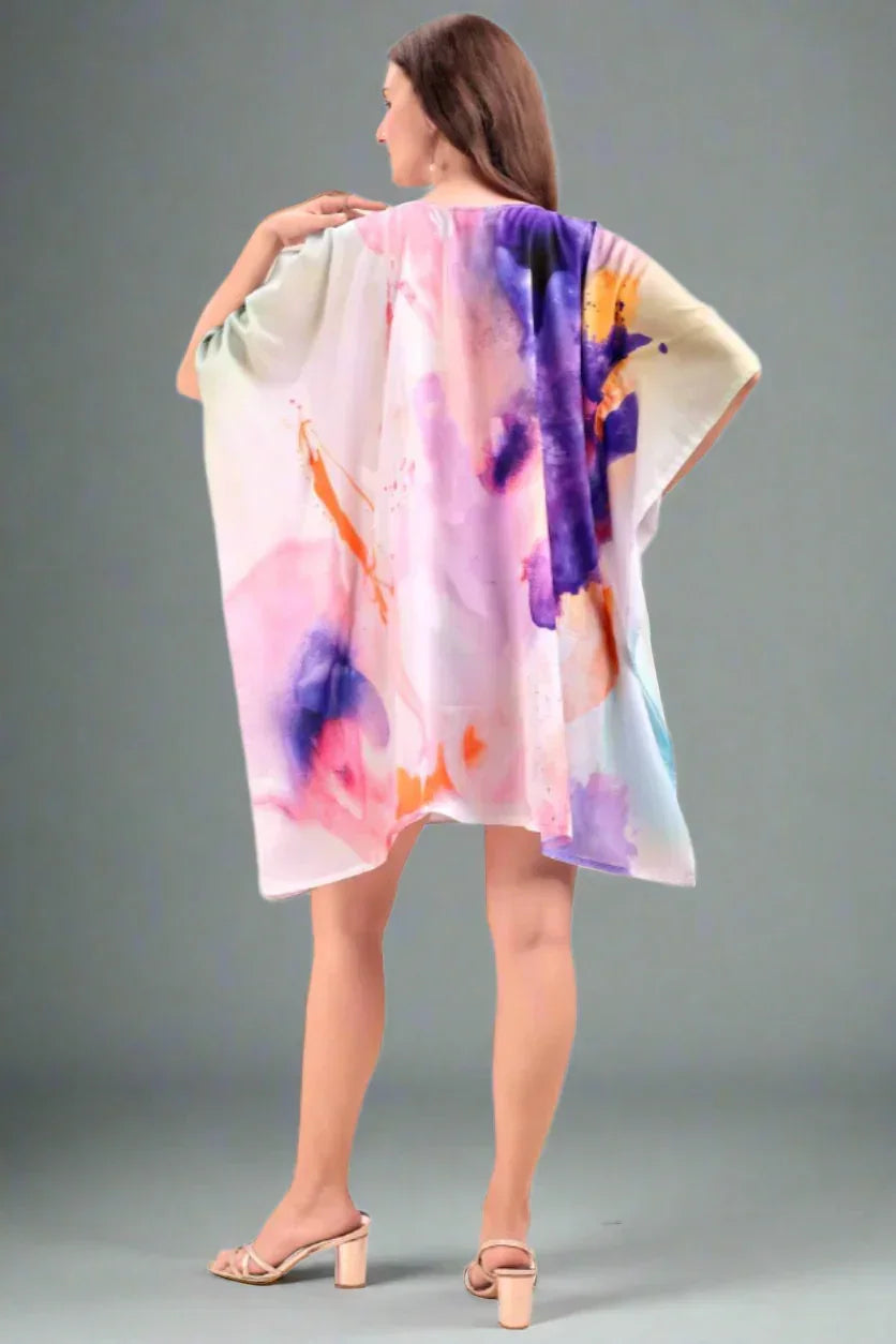 Women's printed georgette kaftan kurti – side view showing relaxed free-size fit – SWI Stylish