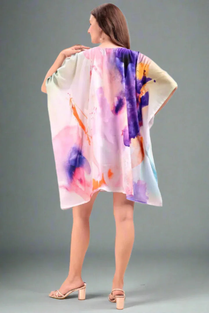 Women's printed georgette kaftan kurti – side view showing relaxed free-size fit – SWI Stylish