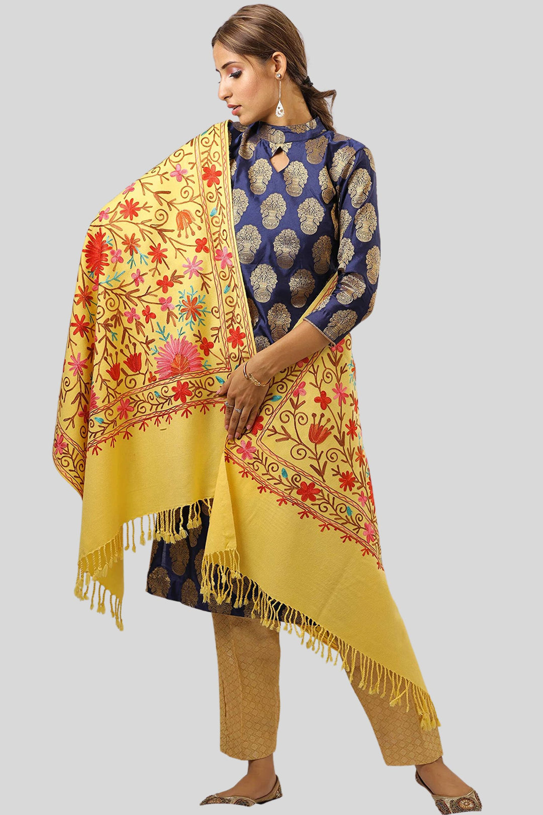 Women's Aari Embroidered Wool Stole