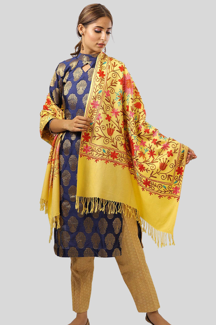 Women's Aari Embroidered Wool Stole