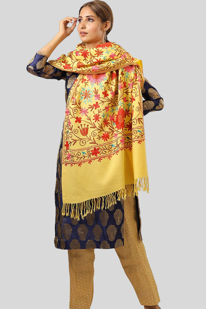 Women's Aari Embroidered Wool Stole