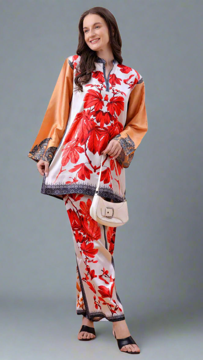 Women's Floral Printed Co-Ord Set – Kurta and Trousers