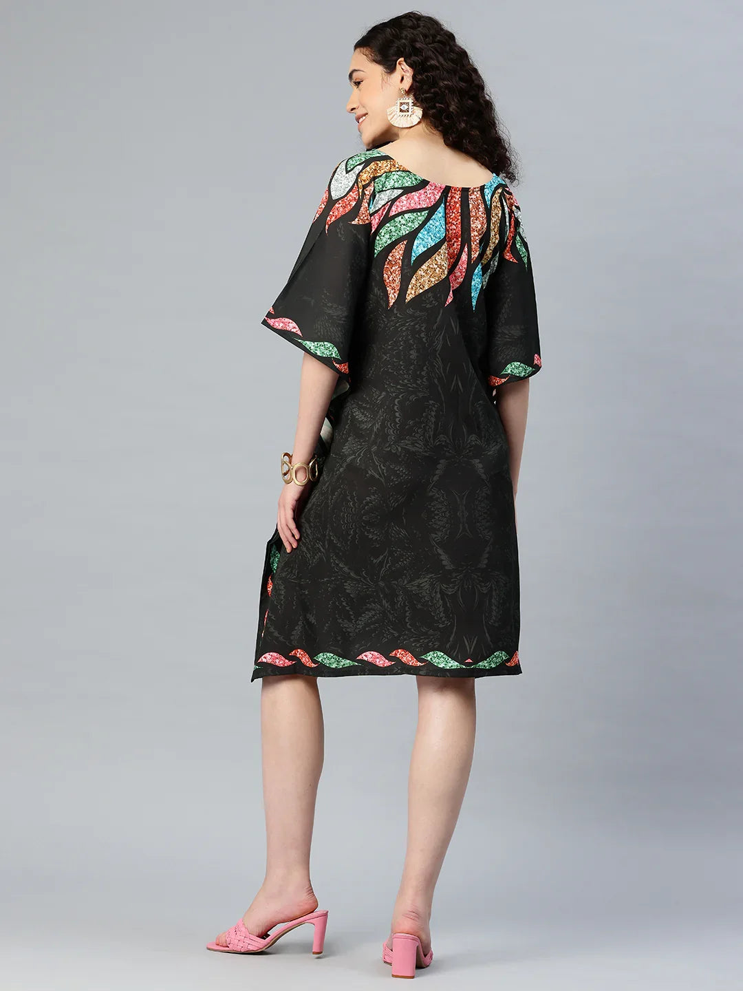 Back view women's printed georgette kaftan kurti — free size M–3XL, SWI Stylish Amritsar