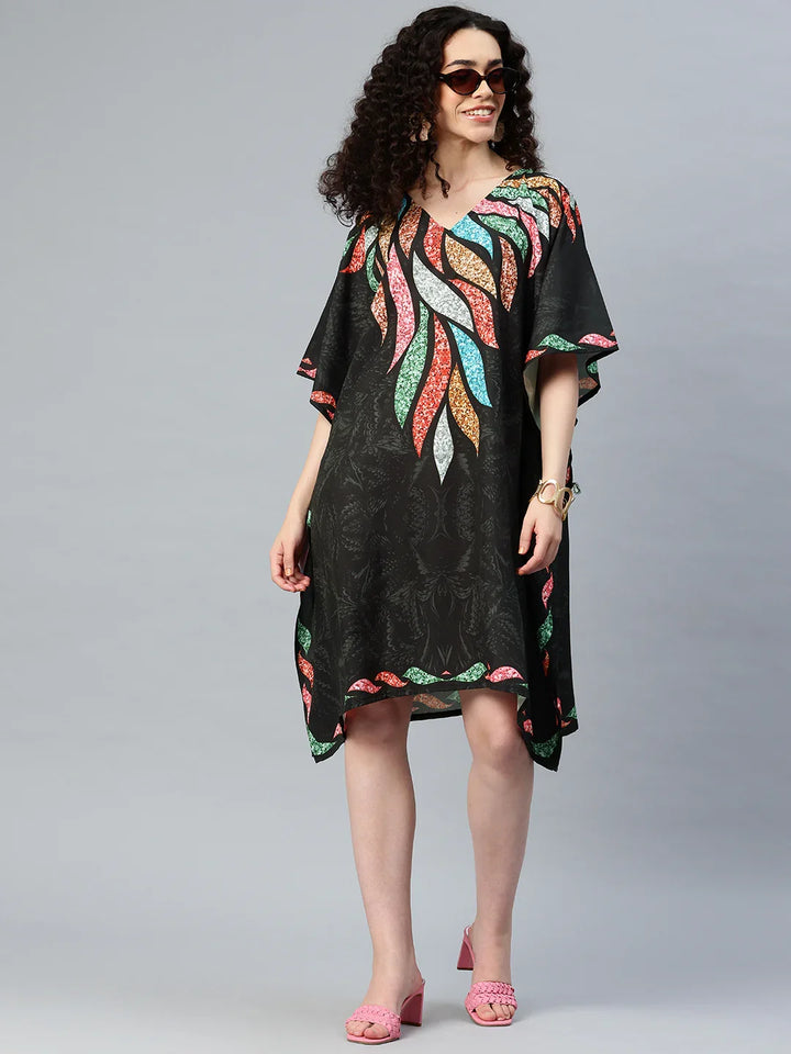 Printed kaftan kurti as casual beach cover-up — georgette fabric, colourful digital print