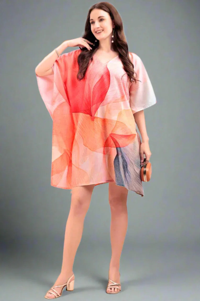Women's Printed V-Neck Sleeves Short Kaftan Kurti | Kashmiri Kaftan | SWI Stylish