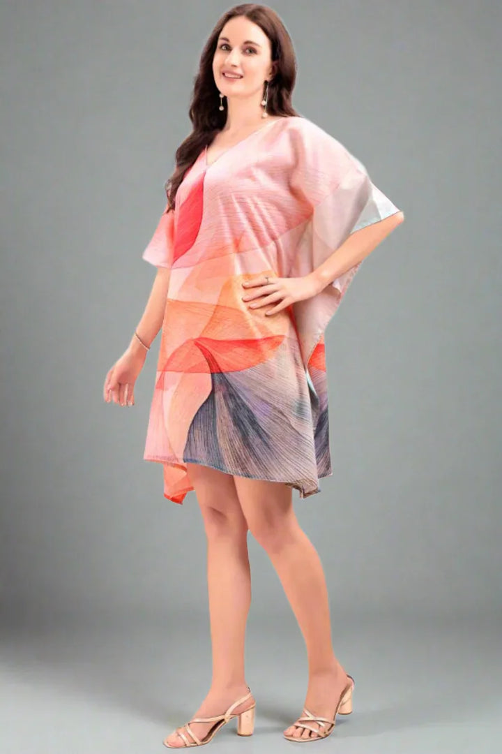 Short printed kaftan kurti for women – free size M to 3XL, lightweight georgette fabric – side view