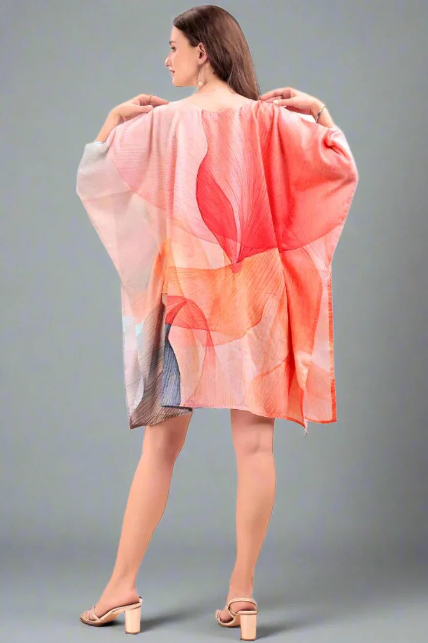 Women's casual summer kaftan kurti – beach cover-up styled look, vibrant digital print – full view