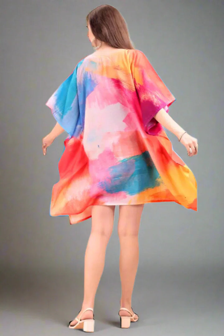 Women's short kaftan kurti – side view showing relaxed free-size fit on model | SWI Stylish