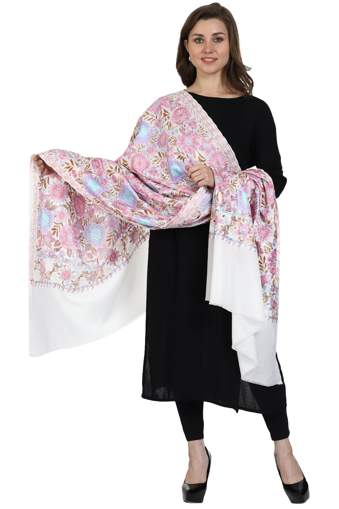 Women's Aari Embroidery Wool Shawl
