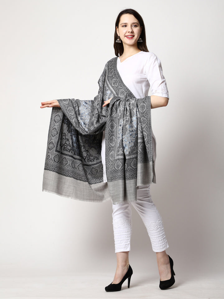 Women's Aari Embroidery Jammawar Wool Shawl