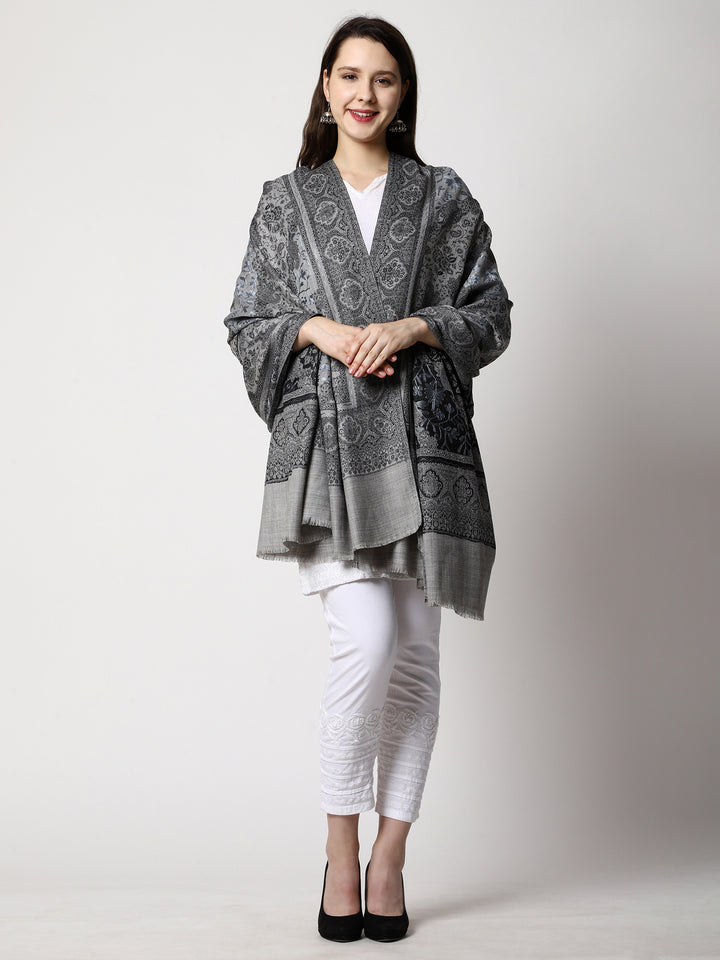 Women's Aari Embroidery Jammawar Wool Shawl