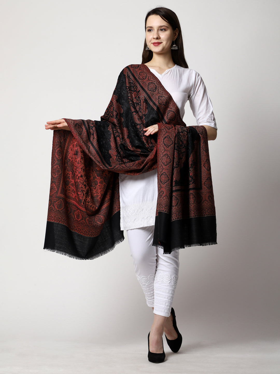 Women's Aari Embroidery Jammawar Wool Shawl