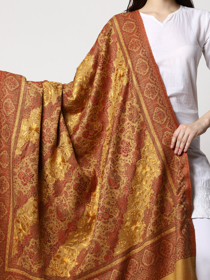 Women's Aari Embroidery Jammawar Wool Shawl