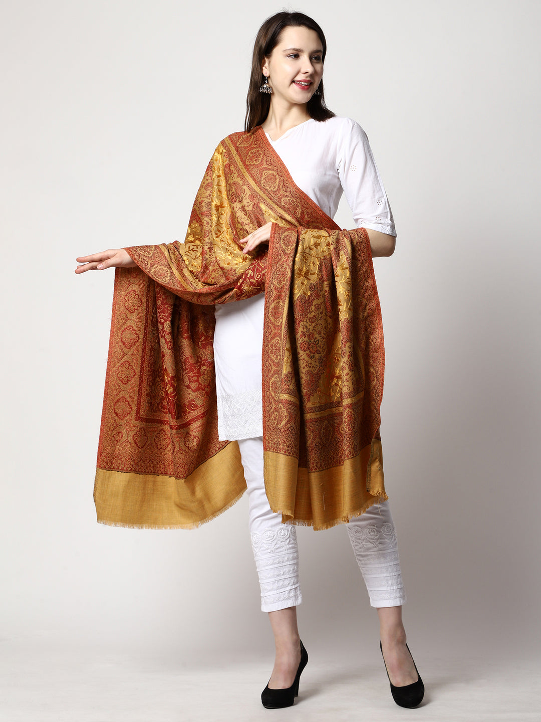 Women's Aari Embroidery Jammawar Wool Shawl