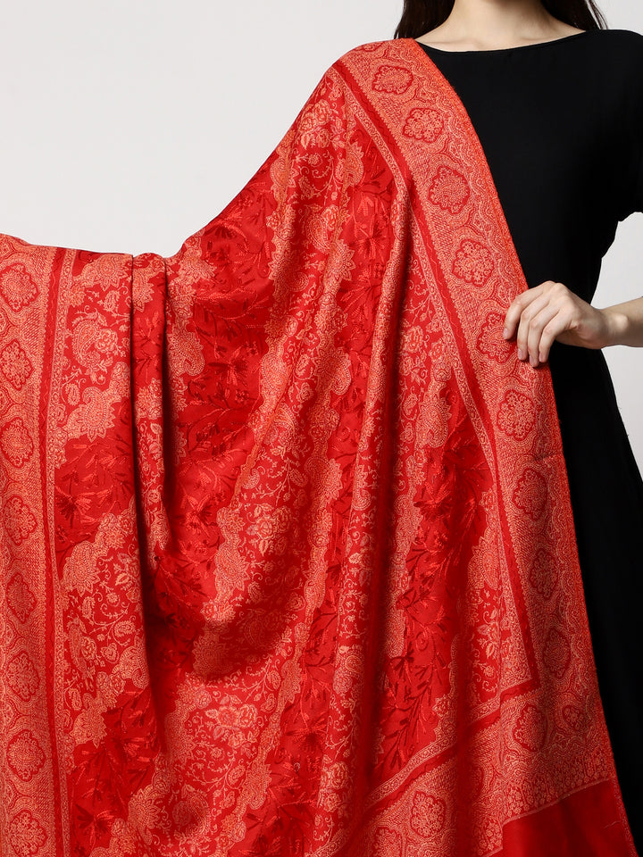 Women's Aari Embroidery Jammawar Wool Shawl