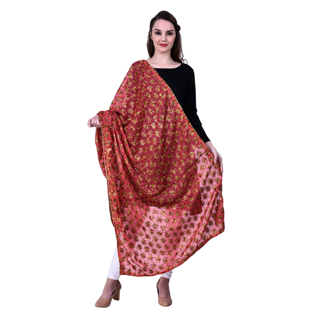 Women's Phulkari Chiffon Dupatta with Sequins