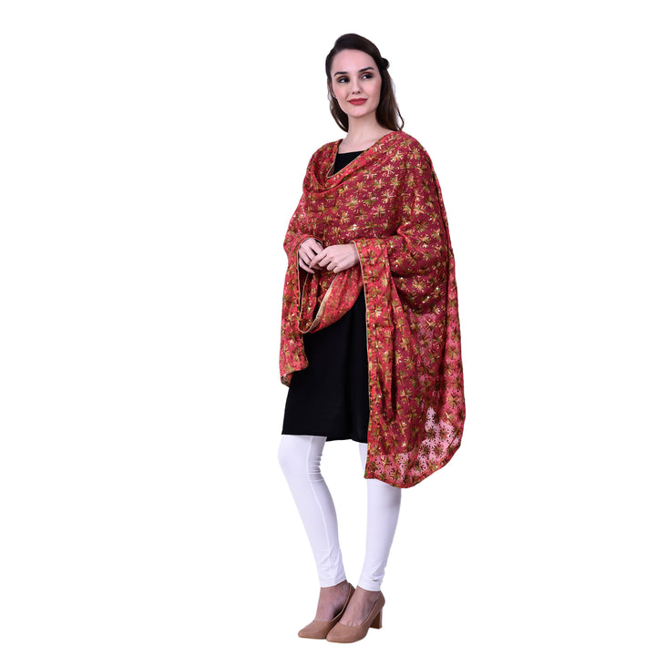 Women's Phulkari Chiffon Dupatta with Sequins