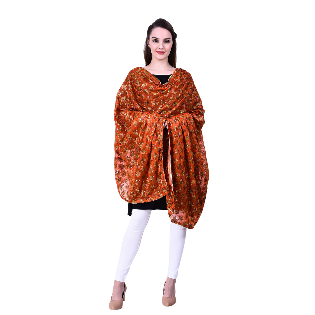 Women's Phulkari Chiffon Dupatta with Sequins