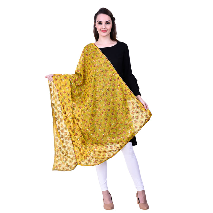 Women's Phulkari Chiffon Dupatta with Sequins