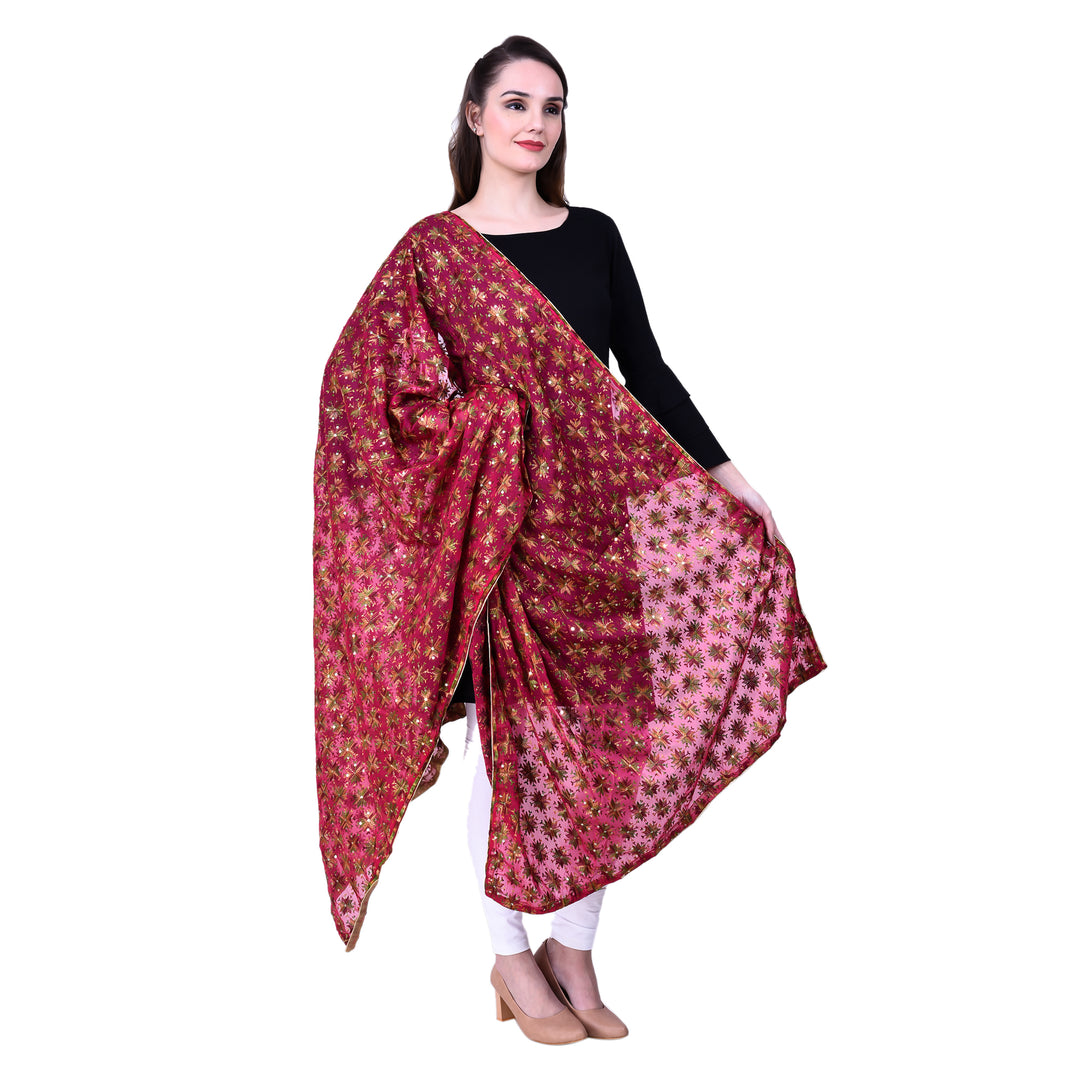 Women's Phulkari Chiffon Dupatta with Sequins