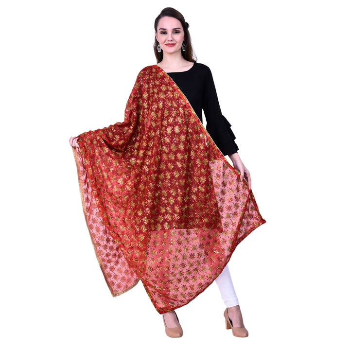 Women's Phulkari Chiffon Dupatta with Sequins