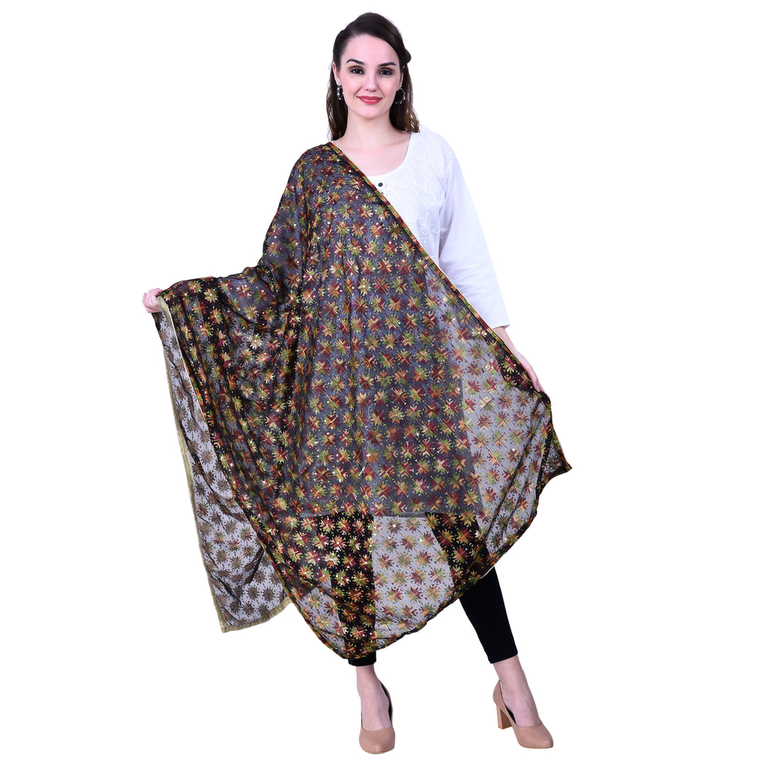Women's Phulkari Chiffon Dupatta with Sequins
