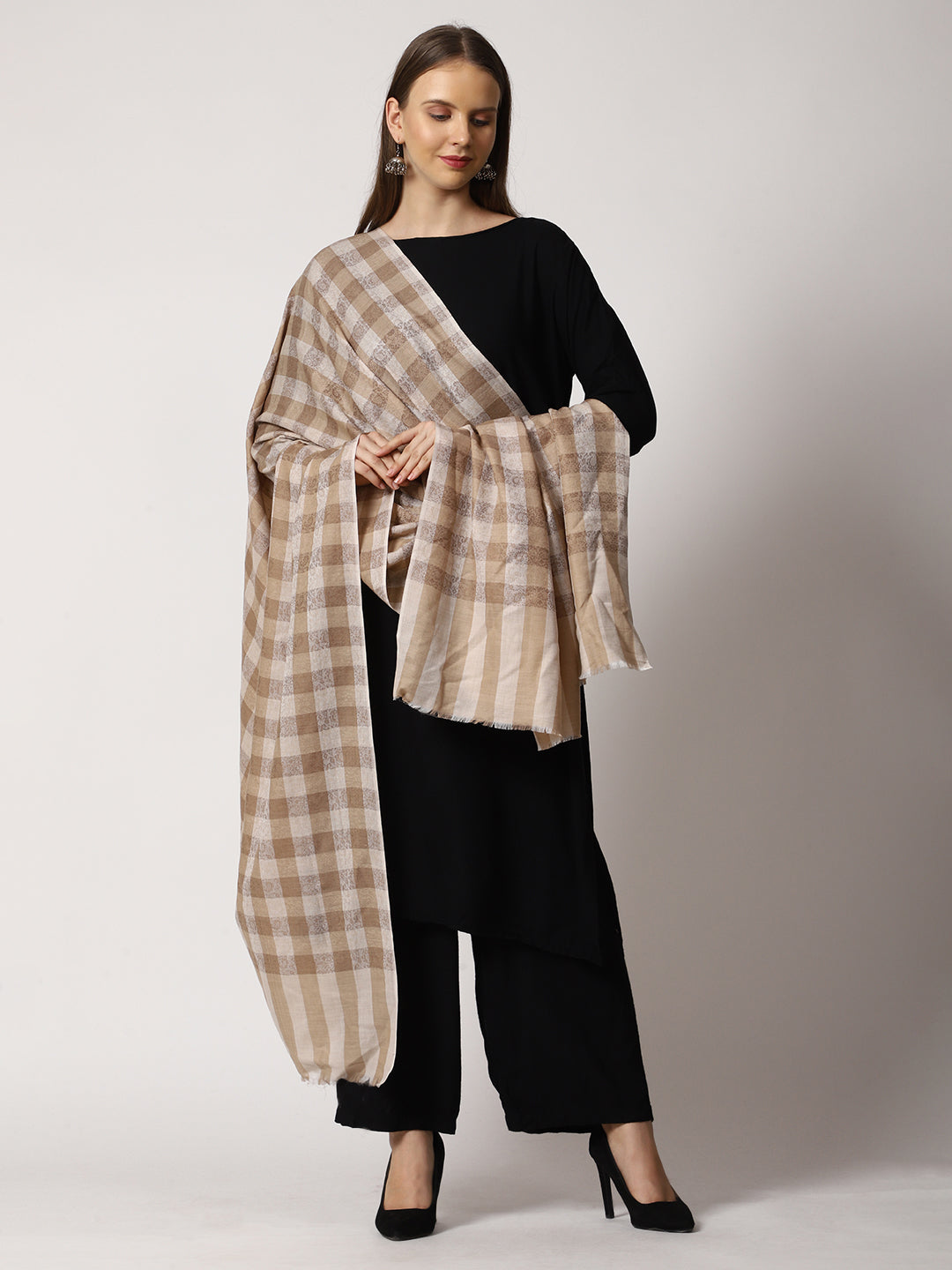 Women's Jamawar Check Wool Shawl