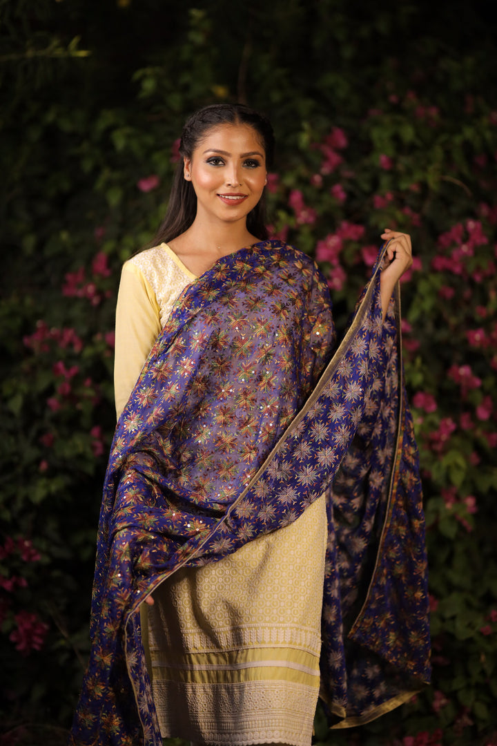 Women's Phulkari Chiffon Dupatta with Sequins